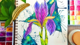 Easy Watercolor Iris Flower Painting with Galaxy Background